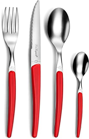 Lou Laguiole 2532RDM000C40 Montana - Cubertería (24 unidades, para 6 personas), color rojo