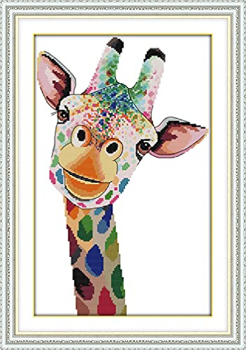 Amiiba Kreuzstich Set Vorgedruckt für Erwachsene Anfänger,Giraffe 11ct Stickset Stickpackungen