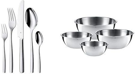 WMF Palma Besteck Set 12 Personen, Essbesteck 60 teilig Monobloc-Messer & Gourmet Schüsselset 4-teilig Edelstahl Schüsseln für die Küche 0,75l - 2,75l, Cromargan, stapelbar