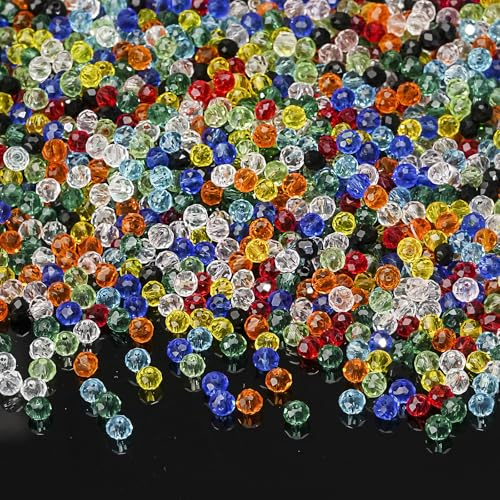 DAHI 2000pcs Briolette Crystal Glass Beads Glass Beads Colorful Faceted Rondelle Crystal Bead 4mm Assorted Colorful Craft BeadsBulk Loose Bead for Jewelry Making(4mm)