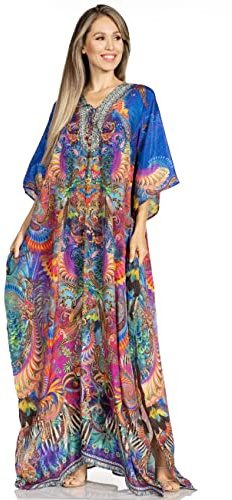 Sakkas 2001 - Yeni Damen Kurzarm V-Ausschnitt Sommer Floral Langes Kaftan Kleid Cover-up - 524 - OS