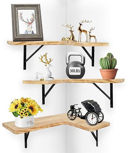 GOQELK Compact Corner Shelves-Eckregal Hängend aus Kiefernholz,Eckregal Holz Regal Wand,Corner Shelf Praktisches Holzregal für Küche, Büro und Wohnzimmer,Wandregal für Bücher Eckregal Küche
