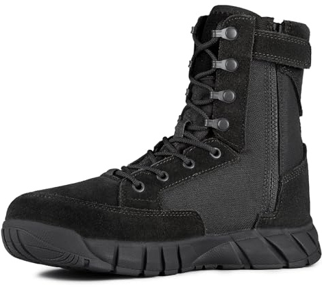 FREE SOLDIER Men's 8 Inch Tactical Side Zip Boots Military Army Work Boots Lightweight Combat Boot for Motorcycle Boot(Black 10)