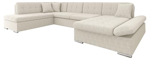 Mirjan24 Ecksofa Bergen Cord Design Eckcouch mit Schlaffunktion und Bettkasten, Regulierbare Armlehnen, U-Form Sofa vom Hersteller, Wohnlandschaft (Poso 100, Seite: Rechts)