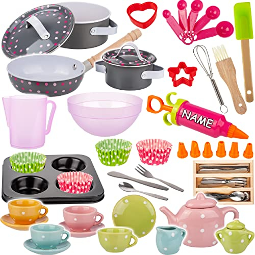 alles-meine.de GmbH Puppenküche - Geschirr & Zubehör Verschiedene Modelle wählbar 72 TLG. XL Set Kinder - Puppengeschirr + Kochset + Backset + Topfset - inkl. Name - Antiha..