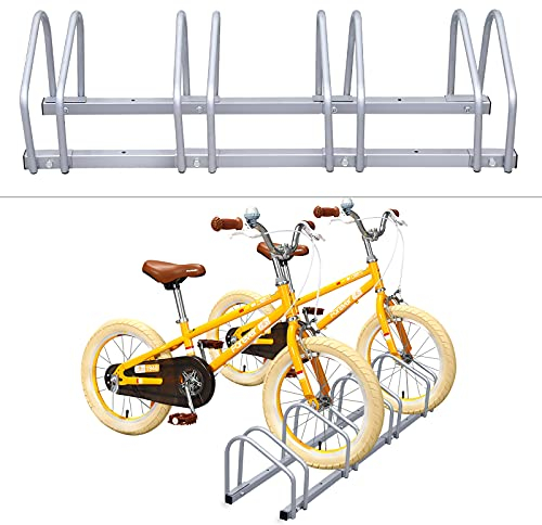 Herrselsam Support de vélo pour 4 vélos, montage au sol et au mur, béquille de vélo, 35-55 mm de largeur de pneu pour garage et jardin Argenté