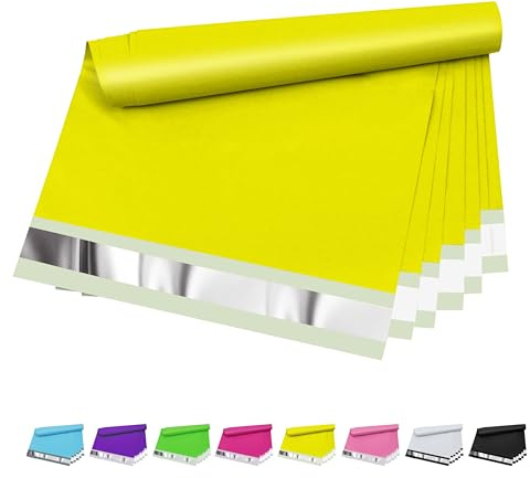 Vapulcio Versandtaschen, 25,4 x 33 cm, Gelb, 2,4 mm, 100 Stück | 2,4 mm Polyethylen, selbstklebender Klebestreifen, blickdicht, gelbe Oberfläche, wasserfeste Oberfläche