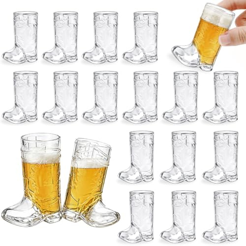 SHAOQINLIN Cowboy Boot Shot Glasses, 15 PCS 1 oz Mini Plastic Boot Cups, Clear Pattern Beer Boots Mugs Western Cowboy Cowgirl Theme Party Supplies