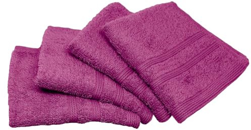 EDB Pack of 4 Face Cloth 100% Egyptian Cotton Luxury Super Soft Flannel Washcloth Set Gym, Golf, Spa Quick Dry Hotel Quality Fingertip Face Towels 500-GSM (Pink)