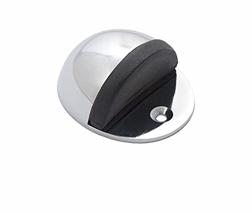 SUL Brass Oval Floor Mounted Door Stops, Half Moon Floor Door Stopper with Rubber Bumper, Wall Protector Chrome Polished Doorstop with Screws for Hard Floor Glass Door to Protect Walls and Doors (1pk)