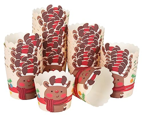 50 Stück Weihnachten Cupcake Liner,Weihnachten Papier Muffinförmchen,Muffinform Weihnachtsthema,Cupcake Wrapper Christmas muffins papierförmchen Papier Fällen Liners Backförmchen (Elch)