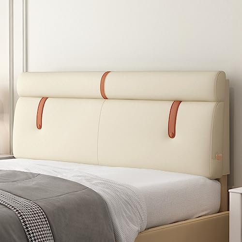ZZYK Doppeltes Kopfteil Gepolstertes Wandkissen Bett Rückenlehnenkissen Taillenstützkissen,Wasserdichtes Leserückenkissen Für Schlafsaal Schlafzimmer Tagesbett,Beige,Straps 63/160cm