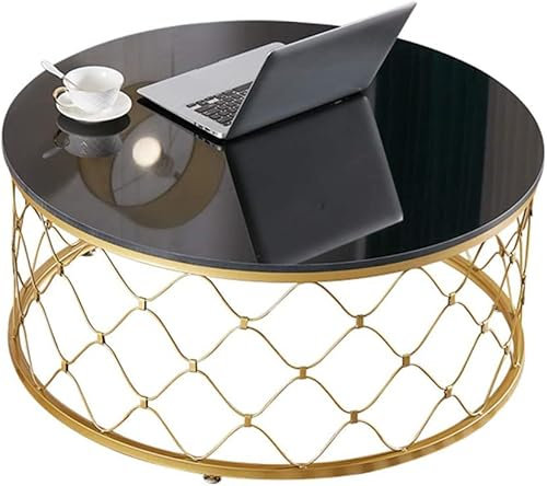 Table Basse de Salon Moderne Table Console Minimaliste Table Basse Ronde Table de canapé Nordique avec Plateau en marbre et Cadre en métal pour Bureau de Studio de Salon