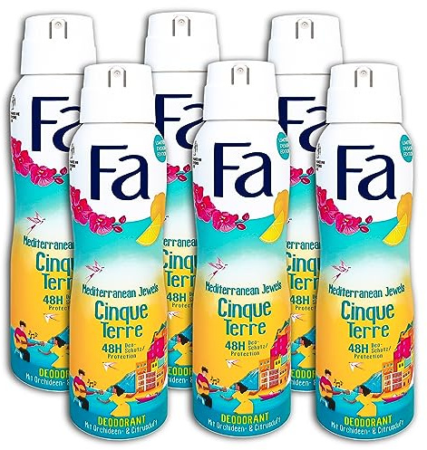 6 er Pack Fa Mediterranean Jewels Cinque Terre Deodorant Deo Deospray 6x 150 ml