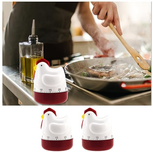 2 Pack Cute Chicken Kitchen Timer,Mini Counters Timing Chicken Timer, 60 Minute Egg Timer, Cooking Timers for Cooking/Reading/Home Decor (Red)