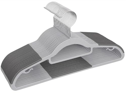 1ABOVE 25PK Plastic Clothes Hangers | non-slip |Space-Saving | 360° Hook | White & Grey | Sze : 42L x21Hcm (WHITE & GREY, 25PK)