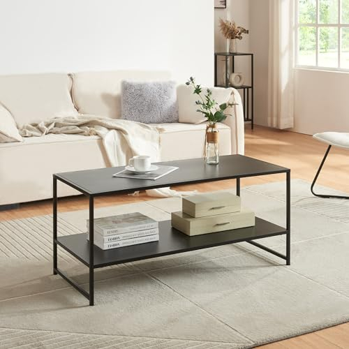 [en.casa] Couchtisch Ruokolahti mit Ablage Sofatisch im Industrie Design Wohnzimmertisch Kaffeetisch mit Stahlgestell 102 x 43 x 46 cm Schwarz