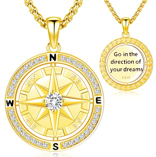Aniu Kompass Halskette Gold für Herren Damen Kompass Anhänger Kette 925 Sterling Silber Halskette Wikinger Kompass Schmuck für Herren Frauen