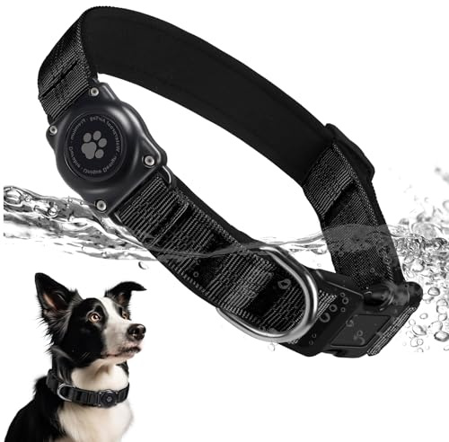 Upgraded AirTag Hundehalsband, IP68 Wasserdicht, Air Tag Hundehalsbandhalter, reflektierend, ultra-langlebig, bequem gepolstert, robuste Hundehalsbänder für kleine, mittelgroße und große Hunde (M (32