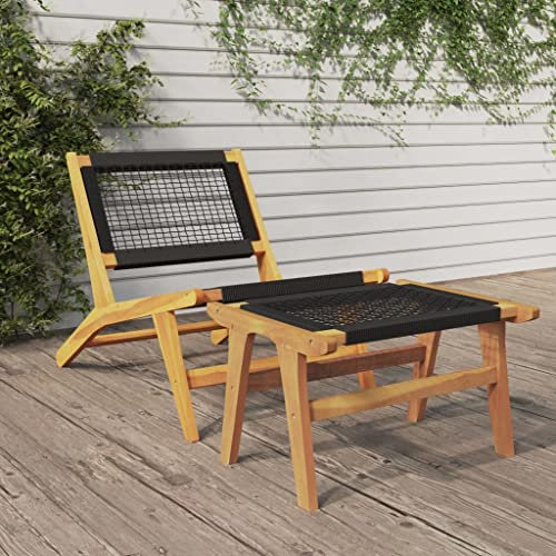 LAPOOH Gartenstuhl mit Fußstütze Massivholz Teak und Polyester, Gartensessel, Campingstuhl, Terassenstühle, Gartenmöbel, Balkon Stühle, Balkonstuhl - 319155