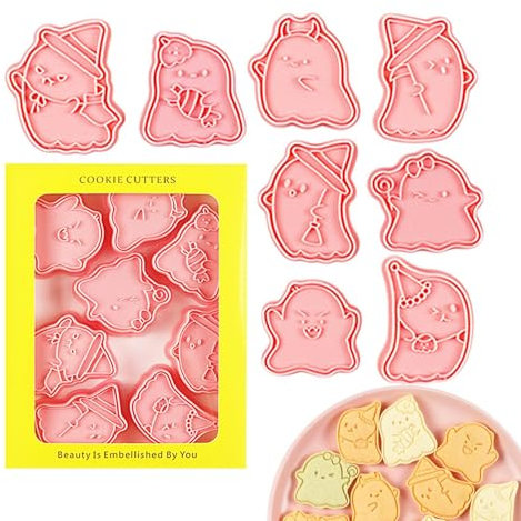 Juego de cortadores de galletas de Halloween, cortadores de sándwich de Halloween espeluznante, cortadores de galletas seguros de dibujos animados de Halloween para hornear moldes de dulces de