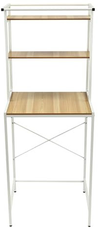 Küchenschrank mit Arbeitsplatte,Aufbewahrungsregal Badezimmer Organizer Standgestell Rack Lagerregal,Regal Waschmaschinenschrank,Regal über Toilette (Weißer Rahmen + Platte mit gelber Holzmaserung)