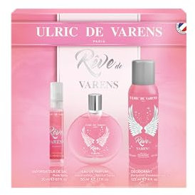 ULRIC DE VARENS - Coffret Parfum Rêve de Varens - Eau De Parfum Femme 50 ml + Déodorant 125 ml + Vaporisateur de Sac 20 ml - Chypré Floral Fruité Musqué - Made in France