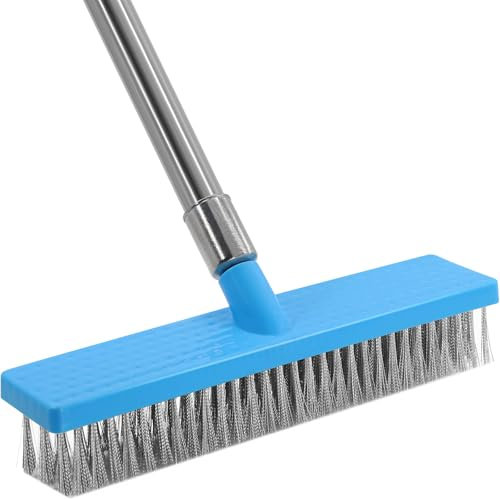 Newthinking Heavy Duty Yard Wire Broom with 63Inch Long Handle, 12Inch Hard Metal Wire Brush for Removing Weed, Moss Algae, Outdoor Yard Scrubbing Brush for Patio, Deck, Garden