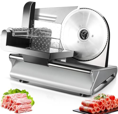 Electric Meat Slicer, 200W Deli Food Slicer Machine with 7.5 Removable Stainless Steel Blades, 0-15Mm Adjustable Thickness, Multi-function Electric Cutter for Bread Ham Cheese