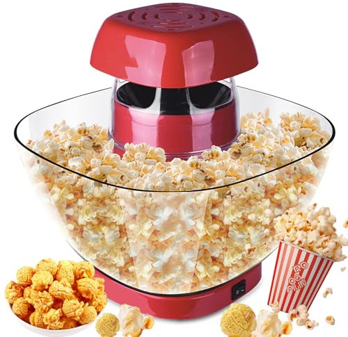 Electric Air-Popping Popcorn Machine, 1200W Hot Air Popping Popcorn Maker, 2-4 Min Qucik Popping, Easy to Clean, Pop Corn Popper for Healthy and Natural Snacking, Perfect for Home Cinema