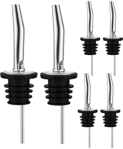 Pafusen 6 Stück Olivenöl Ausgießer, Ausgießers Schnaps, flaschenausgießer, Spirituosen-Ausgießer für Wein, Schnaps, Olivenöl, Kaffee, Sirup, Essig (Silber, Edelstahl)