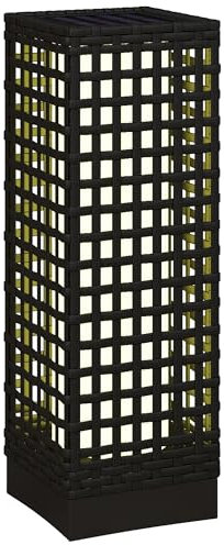 Outsunny Linterna de Jardín de Ratán Sintético Farola Solar con Luces LED Encendido y Apagado Automático para Terraza Balcón Patio 15,5x15,5x46 cm Negro