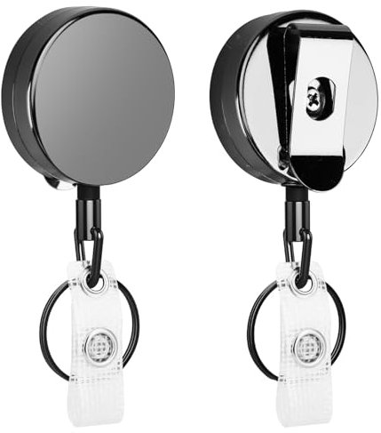 2 Stück Schlüsselanhänger Ausziehbar, Ausweishalter Ausziehbar, Metall Einziehbarer Schlüsselanhänger mit Edelstahl-Federspule 70 cm NylonSeil Gürtelclip und Schlüsselring