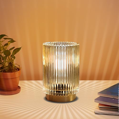 MEKOTRIN Rechargeable Table Lamp, Glass Bedside Lamp Romantic Night Light | Cordless Battery Operated Light, Wireless Light Glass Small Night Lamp Decorative for Bedroom Home Decor Indoor Outdoor