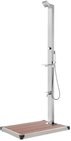 Tidyard Trädgårdsdusch med brun bas 225 cm rostfritt stål, solpool dusch för camping, trädgård, spa, m hotell, utomhusstil B