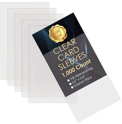 GOLD SEAL 1,000 Pcs Soft Trading Card Sleeves, Top Loading Clear Pockets for 2.5 x 3.5 Cards, Archival Safe, Premium Thickness 0.6mm Non-PVC Material (10 Packs of 100 Sleeves)