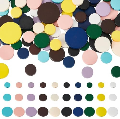 PH PandaHall 140pcs Perles Rondes Plates en Bois 10 couleurs Perles en Bois Perles D'Espacement en Bois 15mm /20mm /30mm Disque en Bois pour Bijoux Collier Bracelet Artisanat Macramé