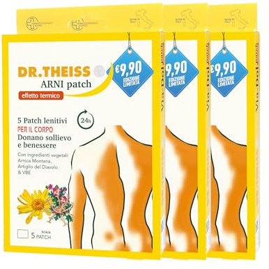 Dr Theiss - Arni Pach Effetto Termico - 3 Confezioni da 5 Cerotti - Sollievo Naturale per fastidi Muscolari e Articolari - Azione Calore con Arnica, Artiglio del Diavolo e Salice