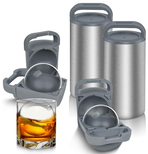 Clear Ice Cube Maker, 2.4 Stainless Steel & Non-BPA Silicone Ice Ball Maker Mold for Cocktails, Drinks & Bourbon, Whiskey Gifts for Men Woman
