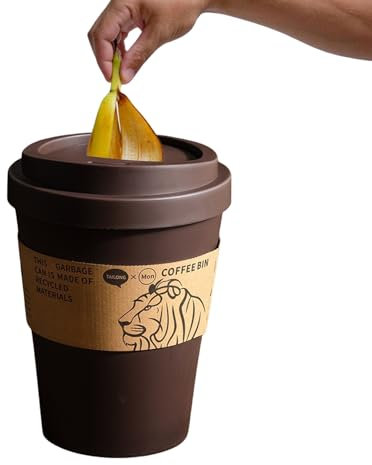 Générique Poubelle | Corbeille Design Tasse à Café Miniature - Couvercle Battant Grande Capacité pour Salle de Bain, Jardin, Bureau, Cuisine, Chambre et Espaces Restreints