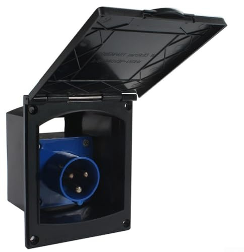 FACULX RV wasserdichte Steckdose Außensteckdose IP44 bewertet Elektrische Einlassbox für Wohnwagen Wohnmobil Anhänger mit Schutzhülle 16A 220V-250V (Schwarz)