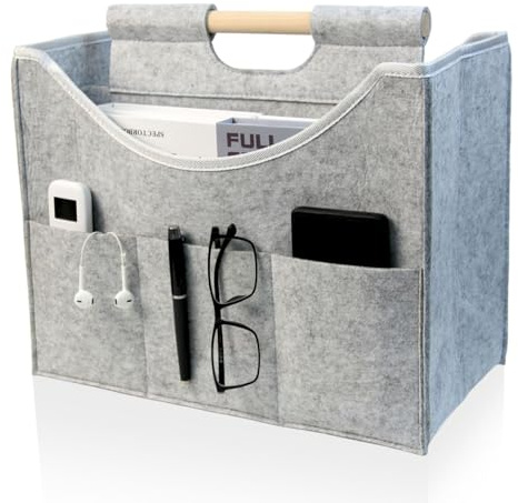 RSHVSMS Filz Zeitungskorb, moderne Zeitungs- und Zeitschriftenregale, großer Holzgriff tragbarer Aktenregal, verwendet für Haus und Büro Lagerung(Light Grey)