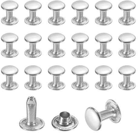 sourcing map 50 Sets Leather Rivets, 8mm Double Cap Rivets, 10mm Height Tubular Metal Studs for Leather Craft Repair and Decoration DIY Clothes, Shoes, Bags, Belts, Silver