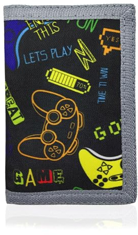 Grosion Boys Wallet with Zipper Coin Pocket Card Slot, Tri-Fold Canvas Kids Wallet for Unisex Kids