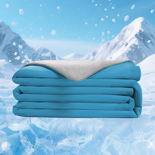 Coperta Estiva Rinfrescante 150x200 cm – Leggera e Traspirante, Ideale contro la Sudorazione Notturna. Perfetta per Letto o Divano, Blu Ghiaccio e Grigio