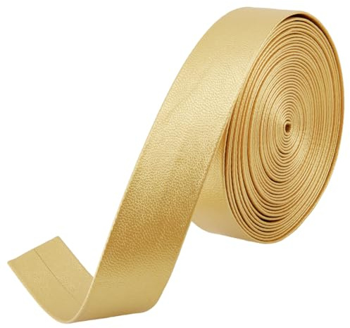 GORGECRAFT 5 m x 25 mm bred platt läderband vikbara läderremsor guld PU kant trimning 1 mm tjock falskt lammskinn textur konstläder remmar strängar tråd för gör-det-själv hantverk armband