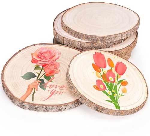 6 Piezas Rodajas de Madera, Diámetro 18–20cm 16–18cm Troncos Madera Decoracion, Discos de madera con Corteza para Manualidades, Decoración de Boda, Navidad y Pirograbado