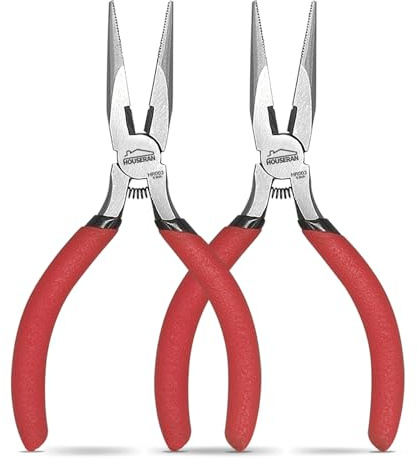 HOUSERAN Mini Pince à Bec long,127mm, 2 Paquets,Pince à Bec,Ensemble de Pinces à Bijoux, Pince Plate à Bout Rond, Pince électronique à Bec Effilé, Petite Pince à Bec pour la Fabrication de Bijoux