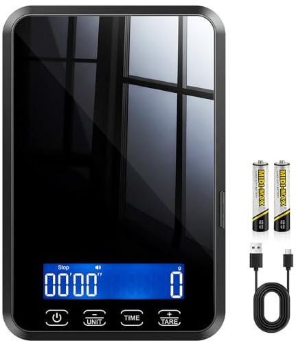 Food Scale with Timer, Max 33 lb / 0.1 oz Accuracy Kitchen Scale for Sourdough Bread, Built-in 7 Units, Timing & Tare Function, Rechargeable Digital Kitchen Scale for Food, Baking, Cooking