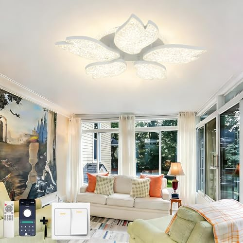 JYYQ Led-Deckenleuchte 65 W,6750 Lm Dimmbar,Farbtemperatur 3000 K–6500 K,Moderne Wohnzimmerleuchte Mit Fernbedienung,Fernbedienungseinstellung,BlüTenblatt-Decken